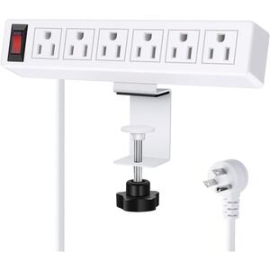 Desk Clamp Clip On 6 Outlet Power Strip w/ Surge Protection & 6'‎ Long Cord